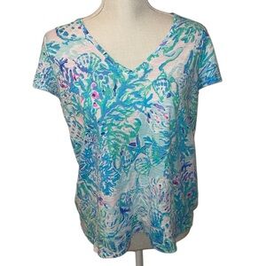 Lilly‎ Pulitzer Amethyst Craysea Etta V-neck 100% Cotton Tee Size Medium